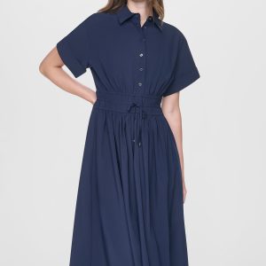 CAP SLEEVE MIDI COMMUTER SHIRT DRESS