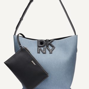 NICOLE DENIM LOGO BUCKET BAG