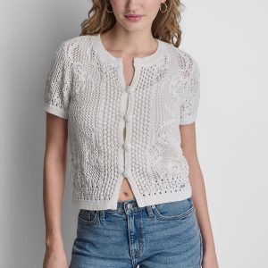 LACE STITCH BUTTON FRONT CARDIGAN