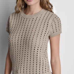 CHUNKY POINTELLE SHORT SLEEVE SWEATER