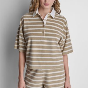 TOWELLING TERRY STRIPE BOXY POLO