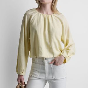 LINEN-BLEND RAGLAN SLEEVE BLOUSE