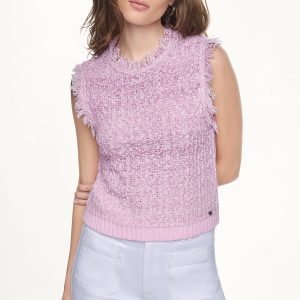 SLEEVELESS FRINGE TRIM SWEATER
