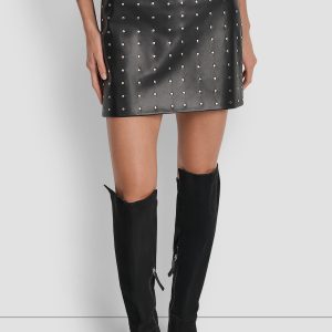 EMBELLISHED FAUX LEATHER SKIRT