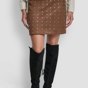 EMBELLISHED FAUX SUEDE MINI SKIRT