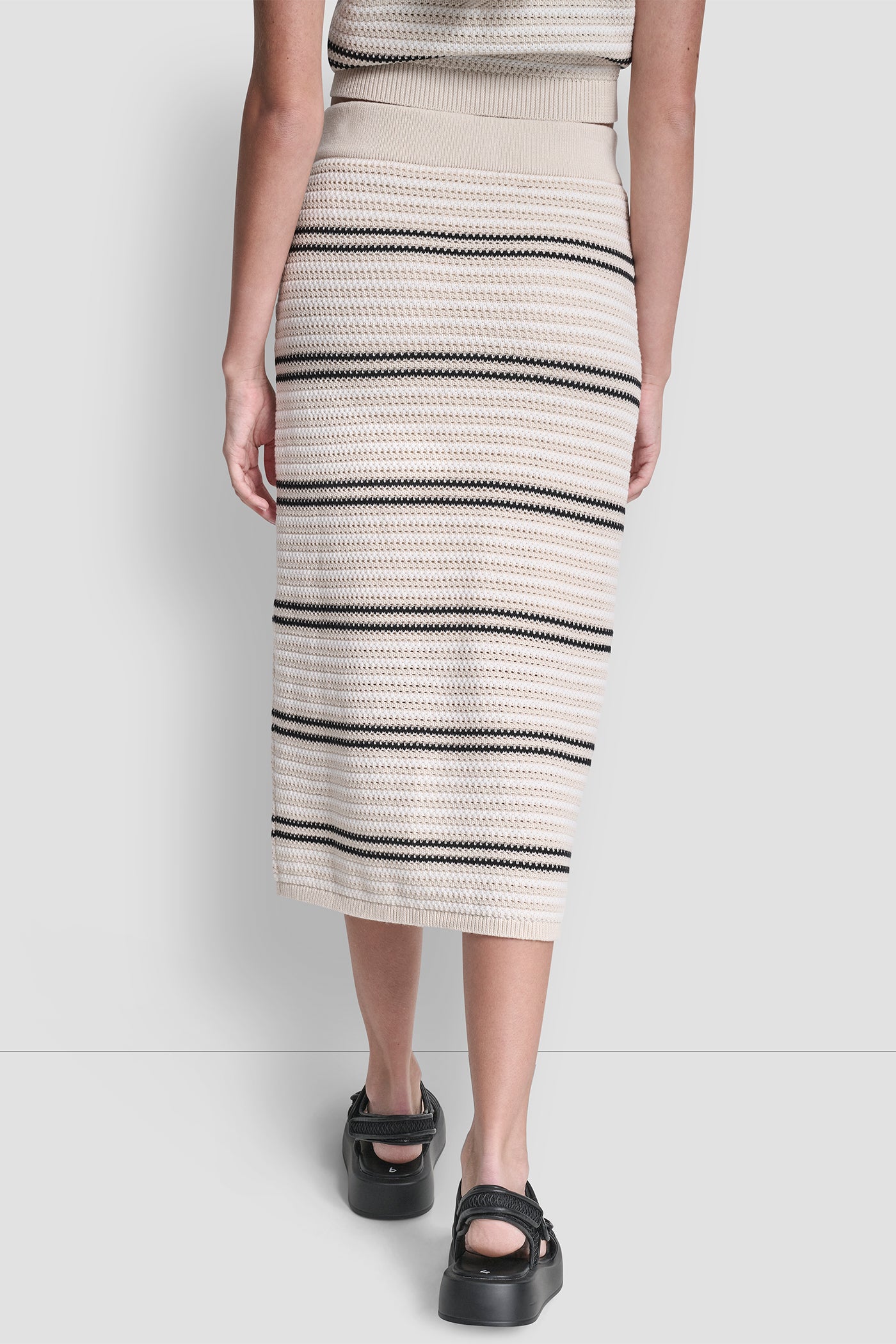STRIPED POINTELLE STITCH MIDI SKIRT - Image 3
