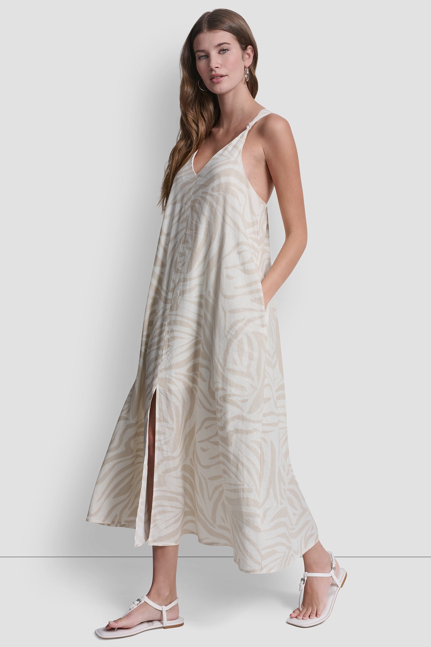 LINEN-BLEND TIE BACK MAXI DRESS - Image 3