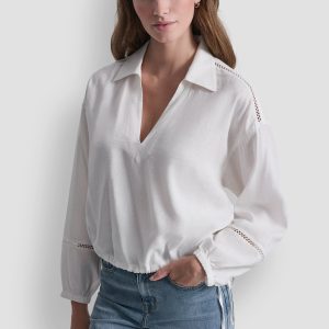 LINEN-BLEND V-NECK SHIRT