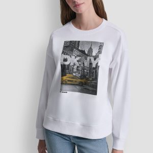 DKNY RHINESTONE TAXI LOGO SWEATSHIRT
