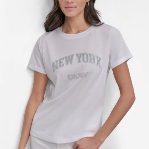 DKNY RHINESTONE STUD LOGO TEE