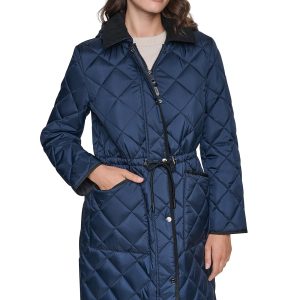 CORDUROY COLLAR HOODED QUILTED COAT