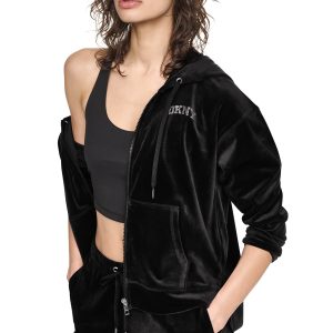 VARSITY VELOUR RHINESTONE LOGO FULL ZIP HOODIE