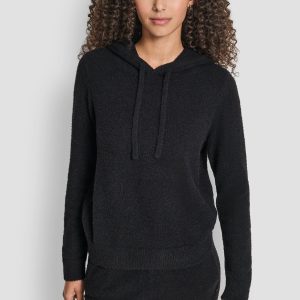 FEATHER YARN HOODIE WITH DRAWCORD AND TONAL LOGO