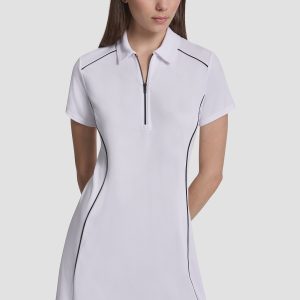 HALF-ZIP POLO DRESS WITH CONTRAST PIPING