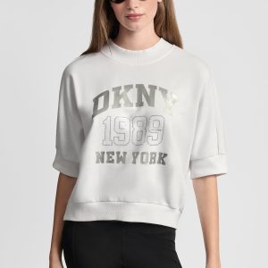 COTTON-BLEND TERRY SHORT SLEEVE LOGO HIGH-LOW TEE