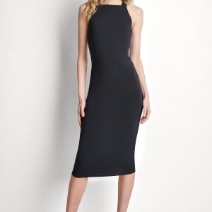 STRETCH COTTON LOGO STRAP MIDI DRESS