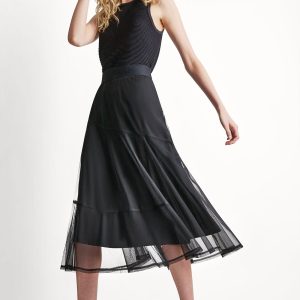 LAYERED MESH MIDI SKIRT