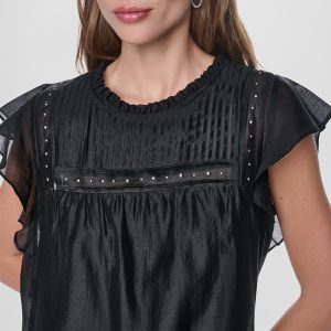 PLEATED STUDDED BLOUSE
