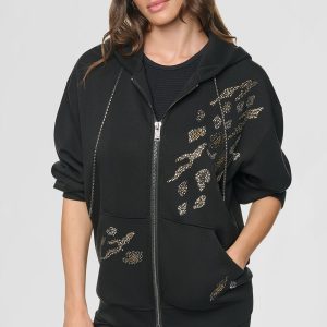 STUDDED ANIMAL PRINT HOODIE