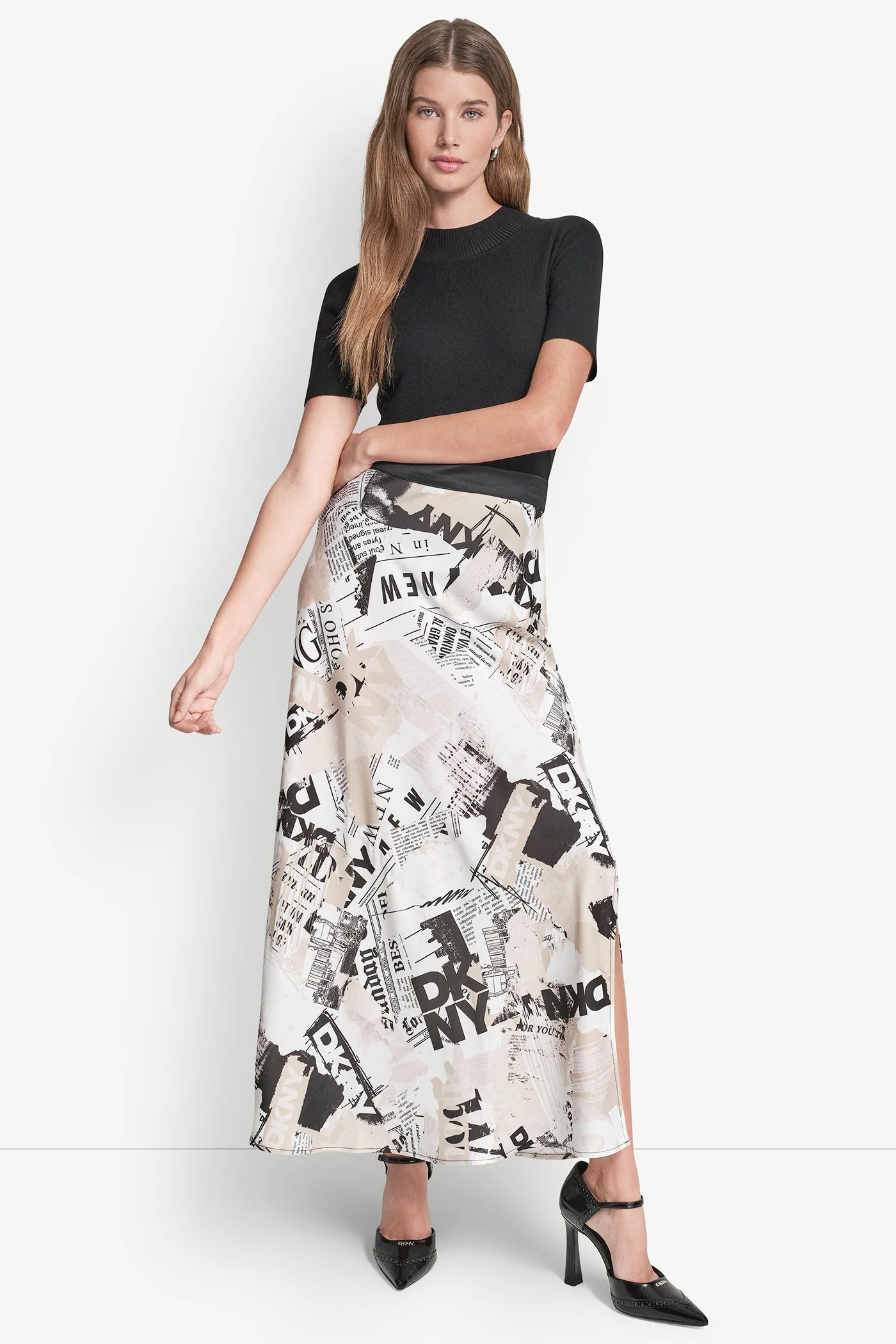 NEWSPAPER PRINT MIDI SKIRT - Image 5