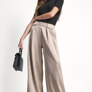 HIGH-RISE SATIN PLEATED WIDE-LEG PANT