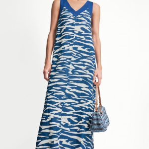 LINEN SLEEVELESS COLOR-BLOCK MIDI DRESS