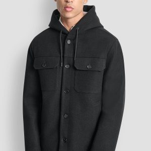 FAUX WOOL HOODED SHIRT JACKET