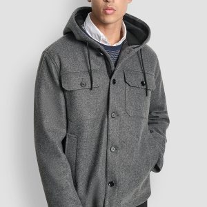 FAUX WOOL HOODED SHIRT JACKET