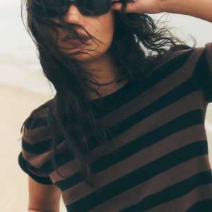 SHORT SLEEVE STRIPE SWEATER