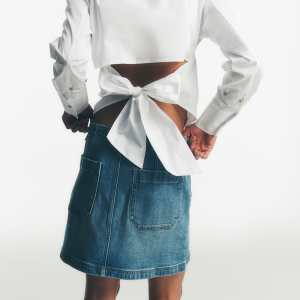 POPLIN CUTOUT TIE BACK SHIRT